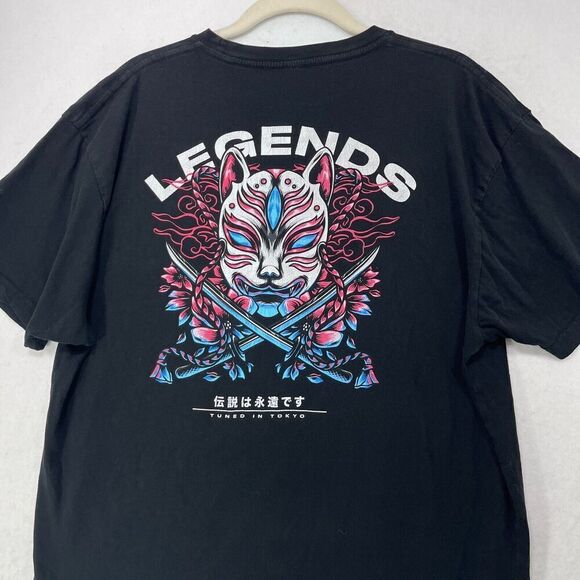 Tuned In Tokyo TShirt Men XL Black Legends Never Die Anime Mask Samurai Swords - Picture 1 of 12